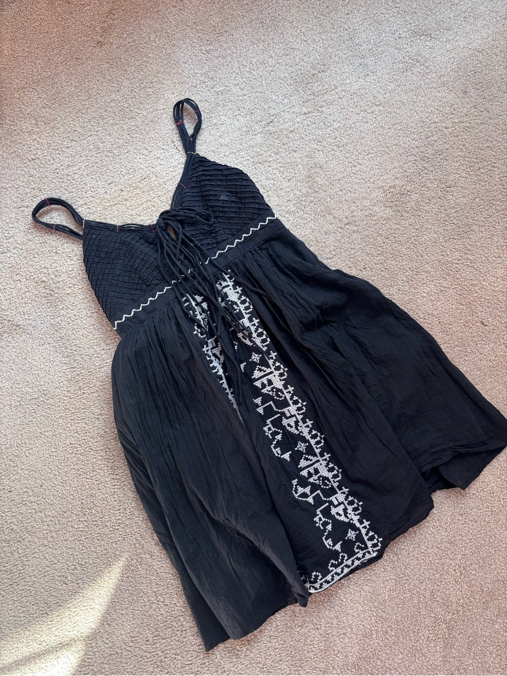 Esley Black Embroidered Spaghetti Strap Mini Dress